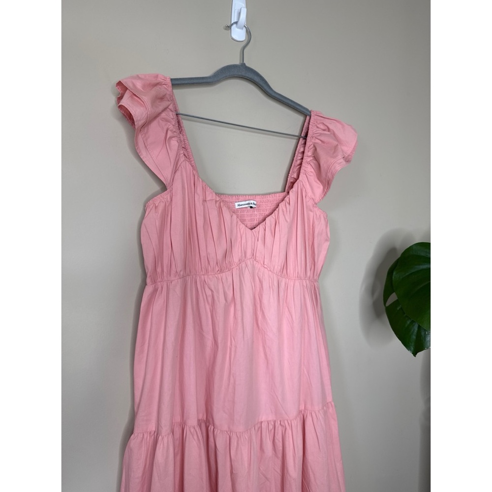Abercrombie & Fitch Ruffle Sleeve Tiered Poplin Maxi Dress Pink Size Large Tall - Picture 3 of 7